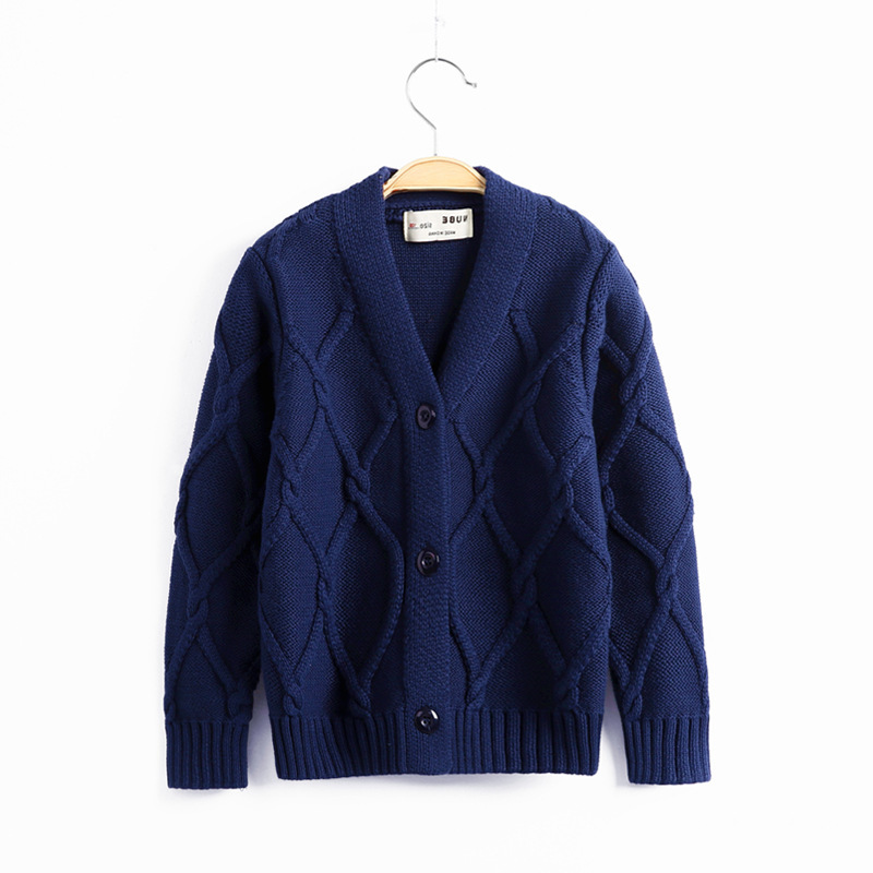 Boys knitted coat cotton sweater solid color baby autumn and winter cardigan foreign trade warm guest children's clothing a generation of hair