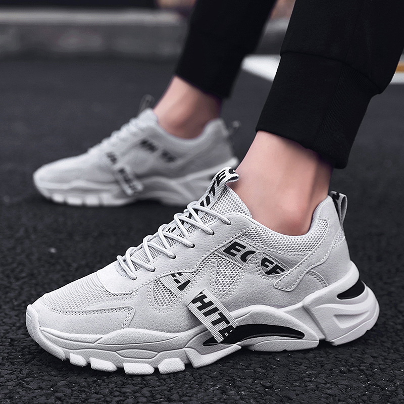 Spring and Summer New Breathable Mesh Sports Men's Shoes Casual Shoes Men's Korean-style Fashionable ins White Elevated Fashionable Shoes