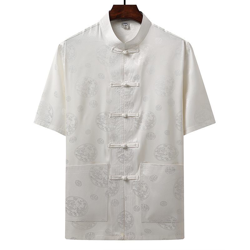 Summer Middle-aged and Elderly Tang Suit Men's Short-sleeved Suit Set Collar Dad Suit Chinese-style Chinese-style Best Man Suit Jushi Suit