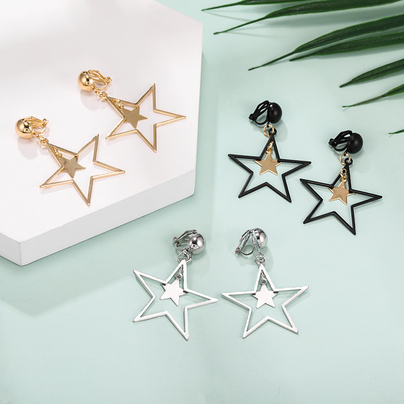 European and American fashion retro ear clip without ear hole female geometric five-pointed star temperament 2020 new cold wind earrings earrings