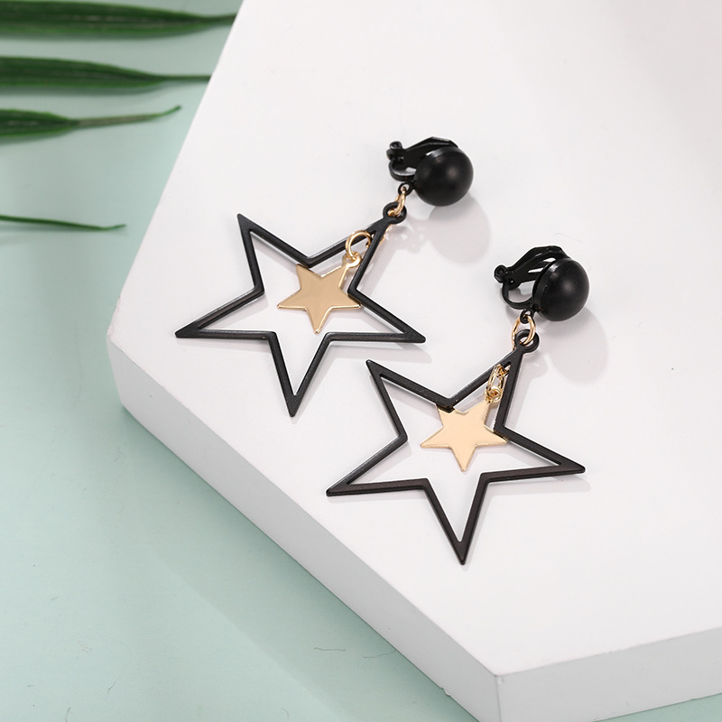 European and American fashion retro ear clip without ear hole female geometric five-pointed star temperament 2020 new cold wind earrings earrings