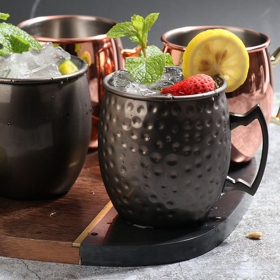 Cross-border hot selling mule Moscow mule Cup 304 stainless steel copper plated hammer point Cup light body wine glass cocktail Cup