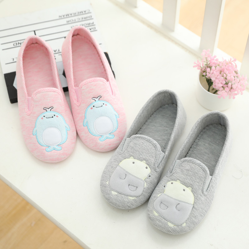 Spring and Autumn Cartoon Animal Cute Dinosaur Indoor Home Shoes Summer Air-conditioned Room Moon Shoes Cotton Cloth Floor Drag Pregnant Women