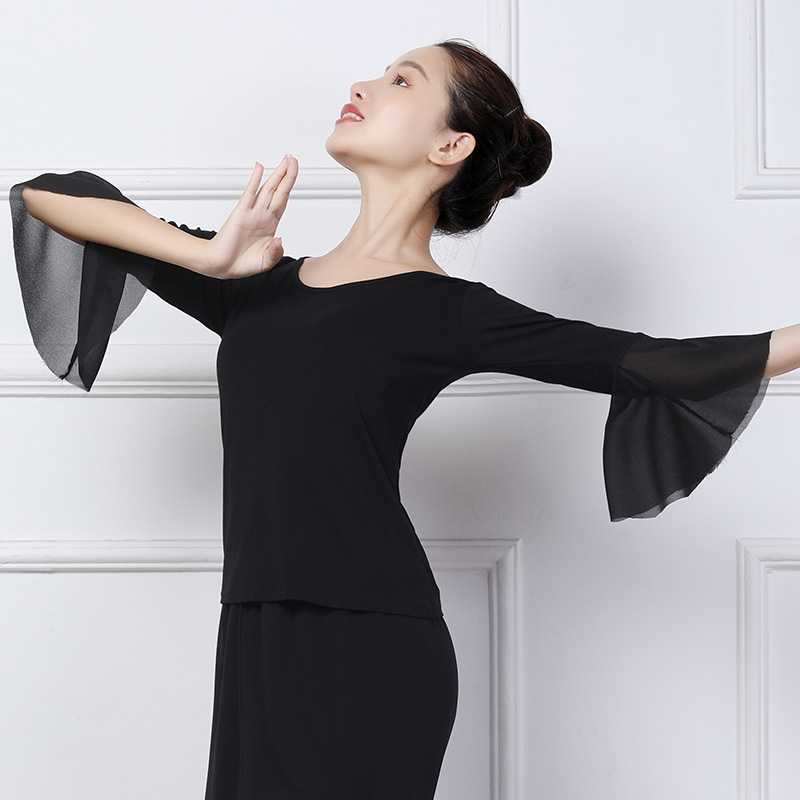 Modal Dance Costume Women's Horn Sleeve Adult Dancing Top Elegant Backless Square Dance Costume in stock Hair