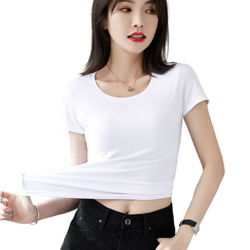 Summer short pure white T-shirt women's short sleeve slim round neck spring new pure cotton top T-shirt bottoming shirt fashion