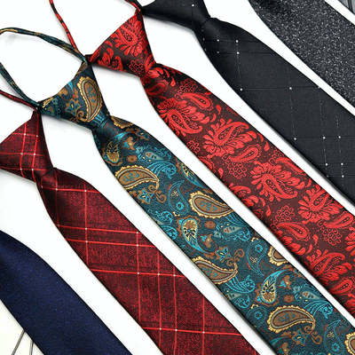 New Formal wear business Wedding tie men's zipper 7cm 1200 needle polyester silk men's tie suit