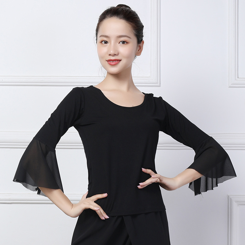 Modal Dance Costume Women's Horn Sleeve Adult Dancing Top Elegant Backless Square Dance Costume in stock Hair