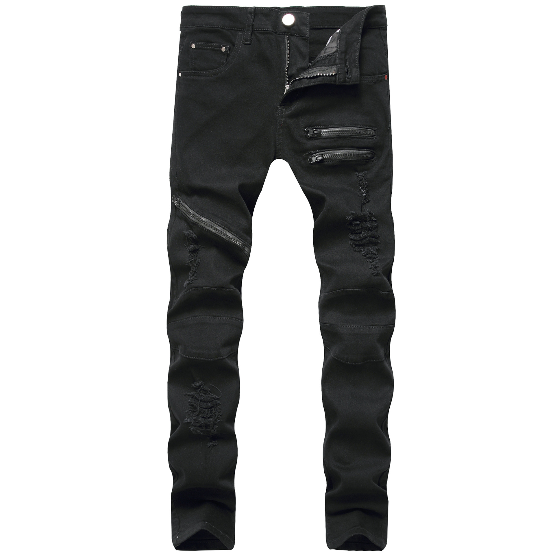 2020 Foreign Trade European and American New Men's Zipper Casual Jeans Three-color Ripped Zipper Slim-fit Straight Men's Pants