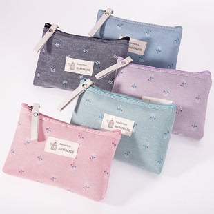Waterproof Printed Canvas Cosmetic Bag Portable Women's Small Zipper Toilet Bag Multifunctional Student Pencil Bag