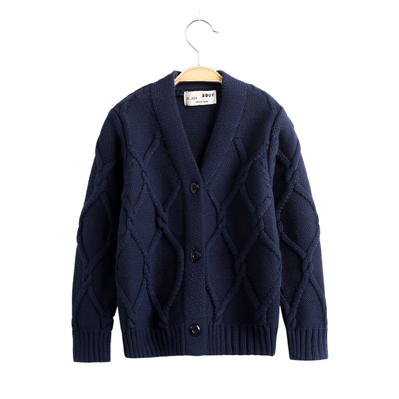 Boys knitted coat cotton sweater solid color baby autumn and winter cardigan foreign trade warm guest children's clothing a generation of hair