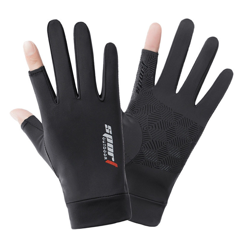 Cycling Gloves Men's and Women's Summer Half-section Sunscreen Non-slip Ice Silk Driving Leakage Two-finger Fishing Half-finger Gloves