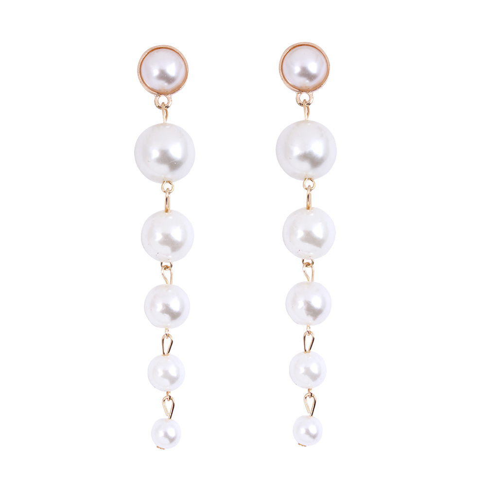 Personalized Simple Size Artificial Pearl Earrings Long Women's Korean-style All-match Trendy Ear Drop Fashion Accessories