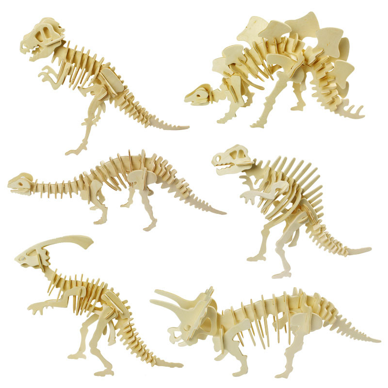 Children's toys wooden diy three-dimensional small puzzle dinosaur modeling student puzzle assembled building block model wholesale