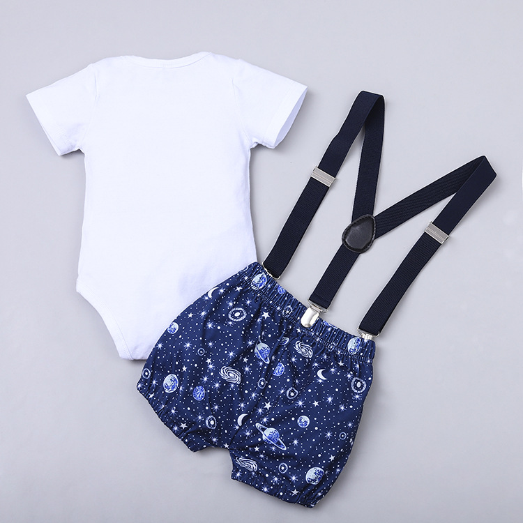 European and American Foreign Trade baby romper digital cartoon printed short-sleeved strap suit romper birthday two-piece set