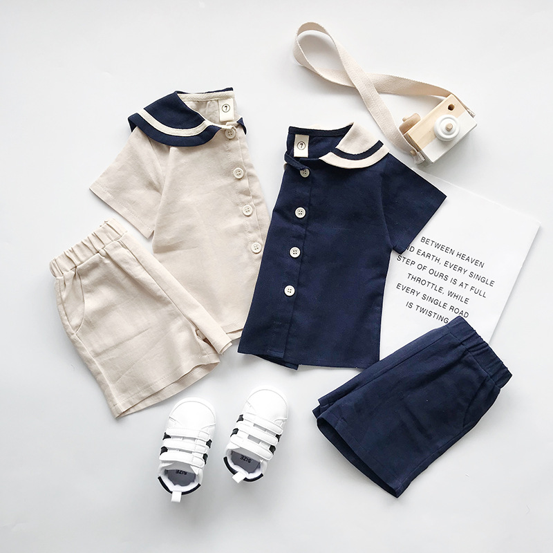 Children's suit 2023 Summer new navy style baby girl boy stall supply foreign trade wholesale ins children's clothing