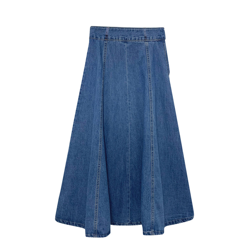 Denim Mid-length Skirt Women's Spring and Autumn High Waist 200 Jin Mid-length Skirt Student Korean-style ins Large Size Loose Denim Skirt