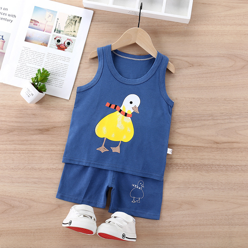 Summer Children's Vest Set Cotton Summer New Arrival Sleeveless Shorts Two-Piece Casual Small and Medium-Sized Boys and Girls Set