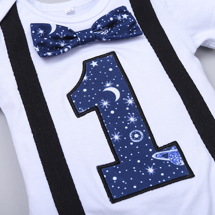 European and American Foreign Trade baby romper digital cartoon printed short-sleeved strap suit romper birthday two-piece set
