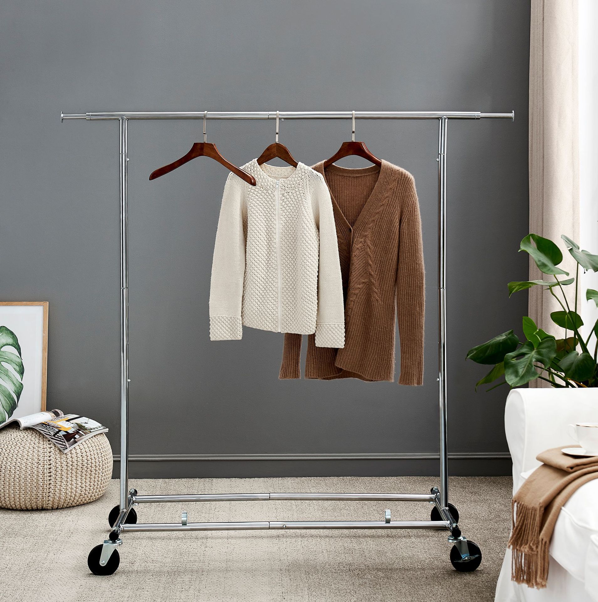 Thickened clothing store display rack simple wrought iron women's clothing display shelf with wheels removable floor hanger