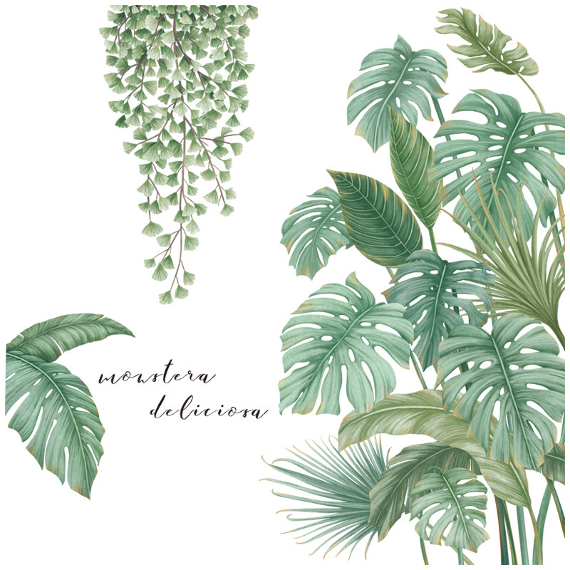 Wall Stickers Nordic Tropical Plants Tortoise Bamboo Pastoral Small Fresh Door Decorative Stickers Wall Wallpaper Stickers Penglai