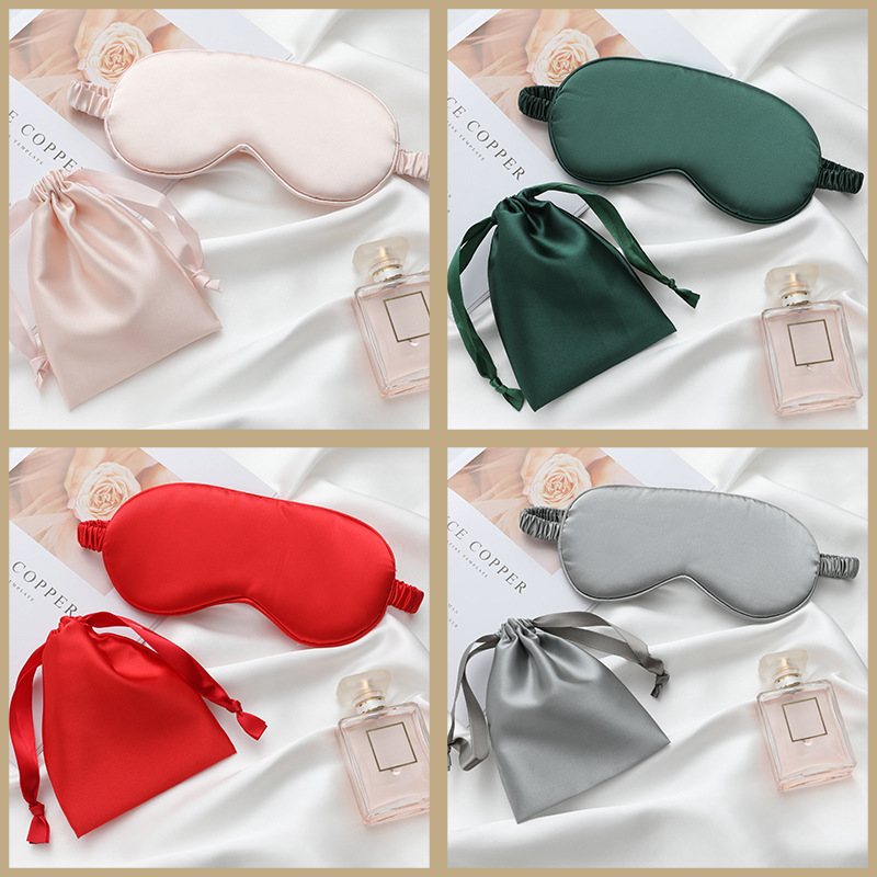 Imitation silk eye mask two-piece gift cloth bag daily protective eye mask work shading sleep eye mask set Wholesale