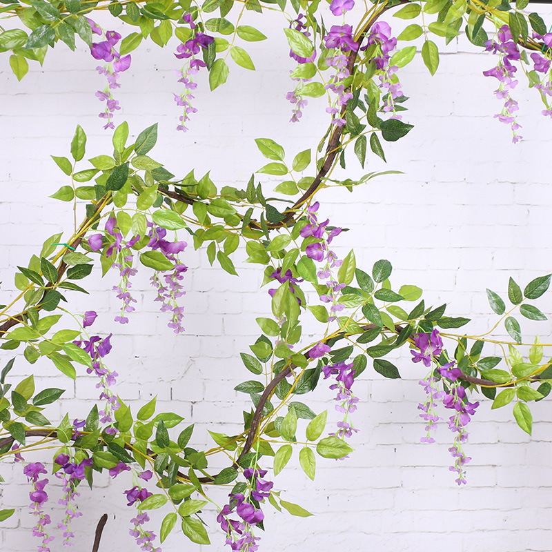 Simulation wisteria flower false flower rattan decorative flower winding hanging flower plastic flower Vine string flower plant air conditioning tube shielding