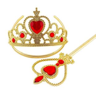 Beauty and the Beast Belle Princess Golden Big Red Diamond Crown Magic Wand Set Frozen Crown Magic Wand