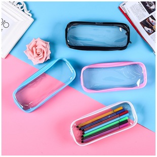 Factory wholesale transparent PVC pencil case simple fashion convenient student pencil case cross-border stationery zipper bag logo printing