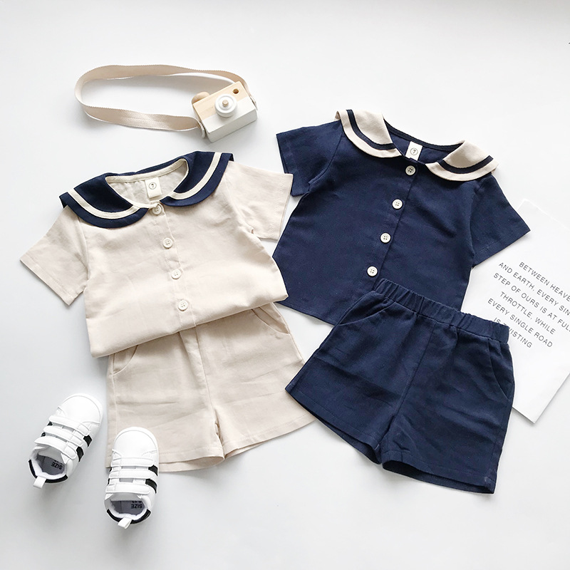 Children's suit 2023 Summer new navy style baby girl boy stall supply foreign trade wholesale ins children's clothing