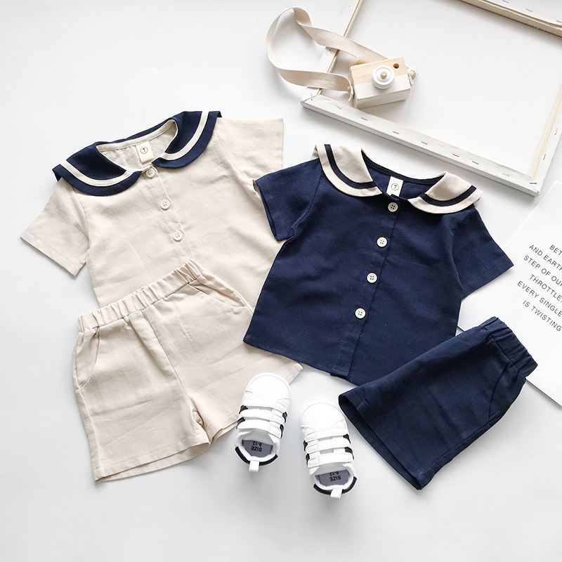 Children's suit 2023 Summer new navy style baby girl boy stall supply foreign trade wholesale ins children's clothing