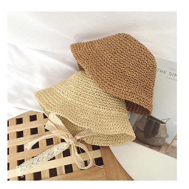 Spring and summer female baby fisherman hat lace small straw hat 1-3 years old children out of the sun hat