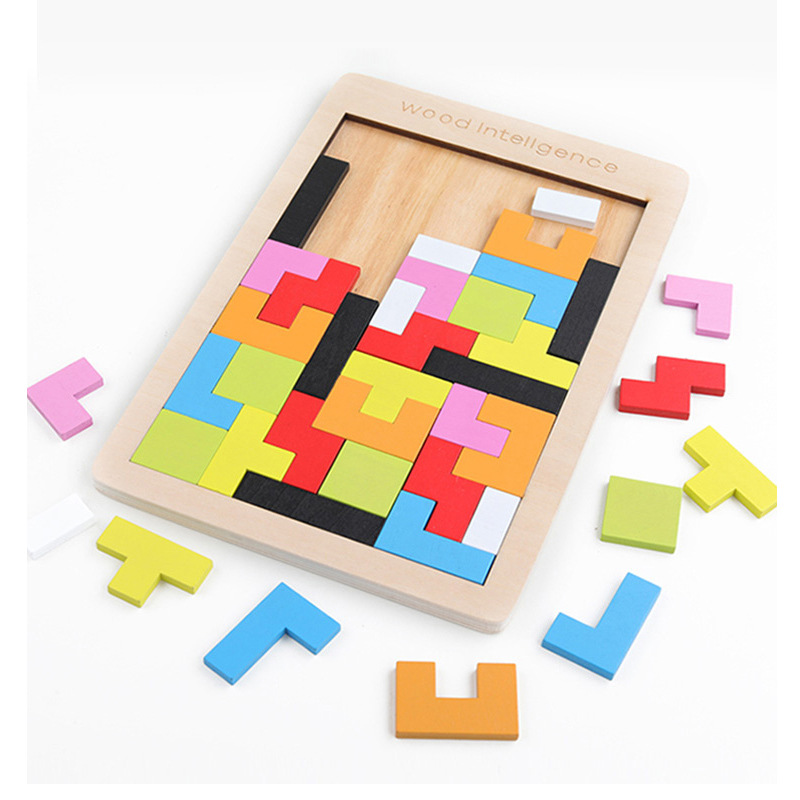 Wooden Tetris puzzle game children's flat puzzle educational toys variable block intelligence building blocks
