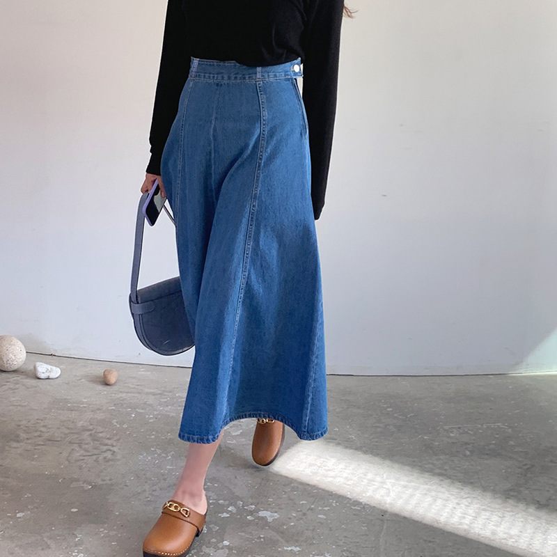Denim Mid-length Skirt Women's Spring and Autumn High Waist 200 Jin Mid-length Skirt Student Korean-style ins Large Size Loose Denim Skirt