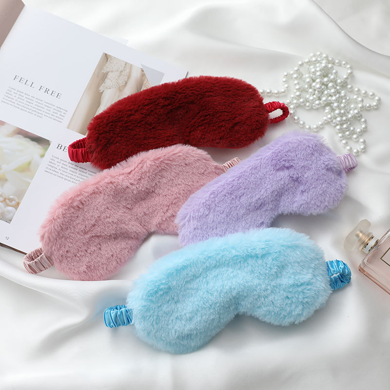 Cute plush eye mask cartoon shading sleep imitation silk eye mask autumn and winter fluffy lunch break sleep eye mask wholesale