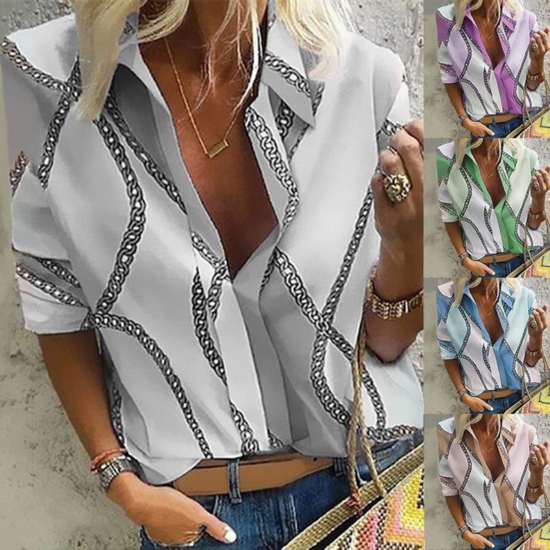 Spot cross-border women's clothing Europe and the United States new Amazon explosions loose printed pullover shirt blouse women OM6868#