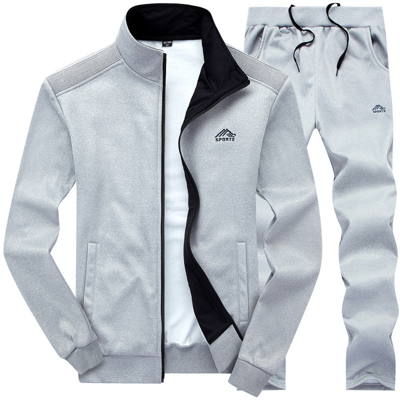 AliExpress men's casual sports suit cardigan stand collar cross-border foreign trade Youth solid color sportswear men's clothing wholesale