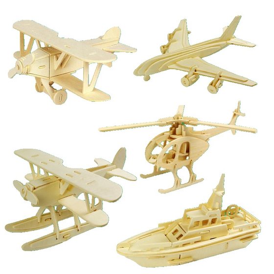 3D three-dimensional puzzle wooden puzzle children's educational toy model aircraft DIY handmade puzzle building blocks crafts