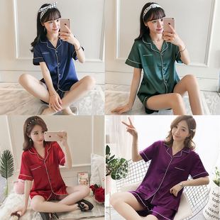 Factory Pajamas Women's Summer Silk Short-sleeved Two-piece Suit Cute Thin Ice Silk Summer Women's Home Clothes Hot Sale