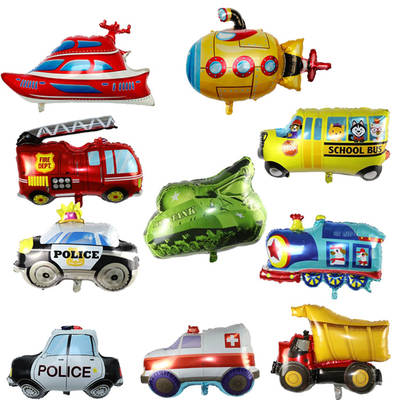 Transportation Aluminum Film Balloon Aircraft Train Police Car School Bus Tank Fire Truck Party Children's Decoration Aluminum Film Gas