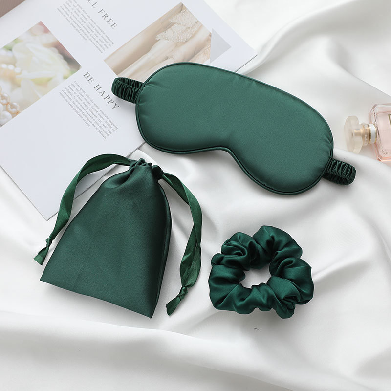 Imitation silk eye mask cloth bag hair ring three-piece set Net red pig large intestine hair ring sleep eye mask set multi-color optional