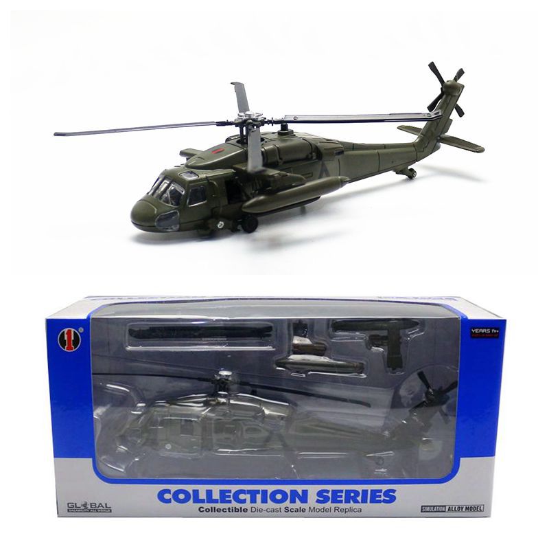 Huayi Alloy Toy Model 1:64 Black Hawk Helicopter Fire Rescue Fighter Aircraft Acousto and Light Gift Box