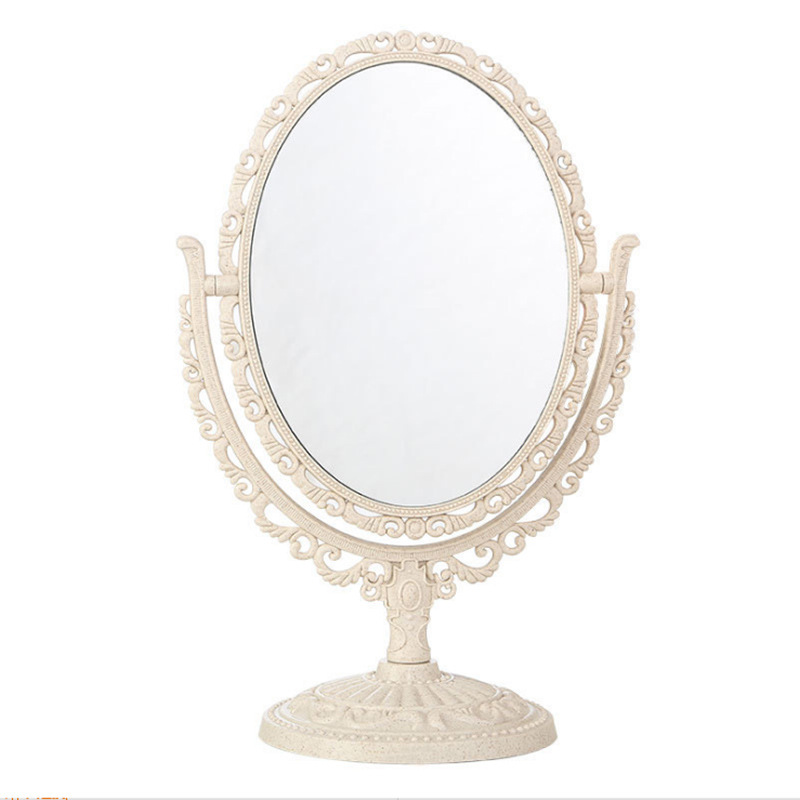Round Oval double-sided rotating table mirror retro imitation gold imitation silver table dressing mirror Lace makeup mirror wholesale