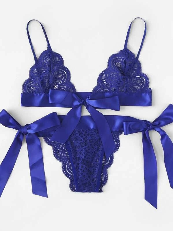 Cross-border supply European and American million sexy lingerie sexy women's three-point big bow split underwear wholesale
