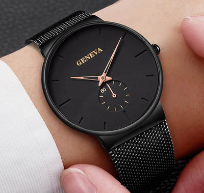 Cross-border Hot Selling Geneva Men's Quartz Watch Business Mesh Band Watch Men's Popular Student Simple Fashion Men's and Women's Watch