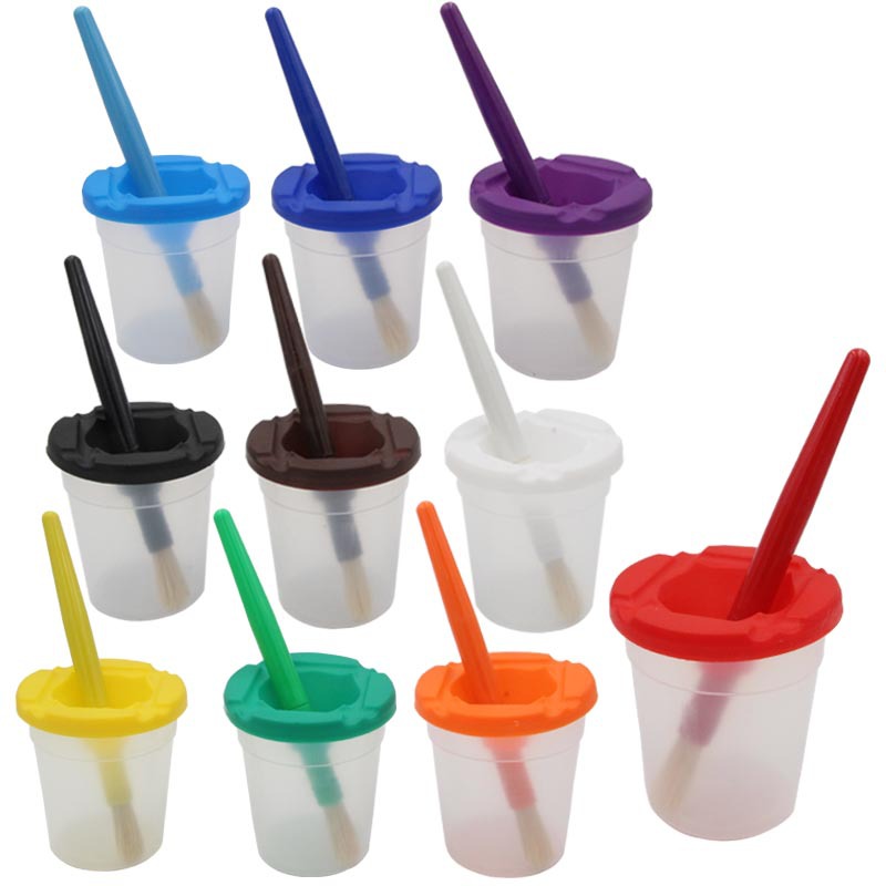 Cross-border Amazon children plastic 10 color wash pen cup 10 color pig bristle graffiti diy painting brush suit