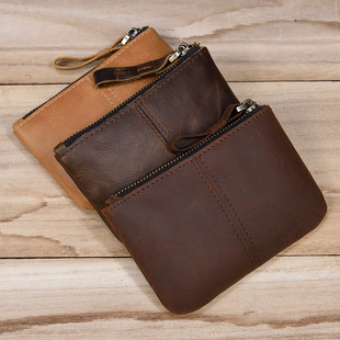 New Men's Crazy Horse Leather Coin Purse Simple Small Card Bag Top Layer Cowhide Zipper Small Money Bag 9208