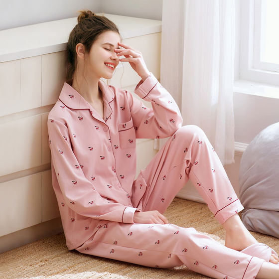 Pajamas Women's Spring/Autumn 100 Pure Cotton Long Sleeve Women's Winter Korean Style Outwear All Cotton Women's Plus Size Home Clothes