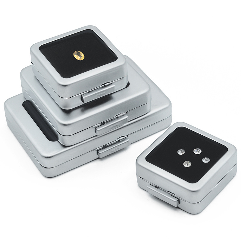 Recommended Metal Bare Stone Box Gem Jewelry Box Display Box Bare Diamond Storage Box Inner Black and White Double Sided Silver Black
