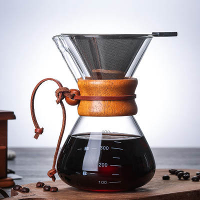 Five housework heat-resistant glass coffee pot coffee sharing pot wooden handle hand pot High Borosilicate glass pot