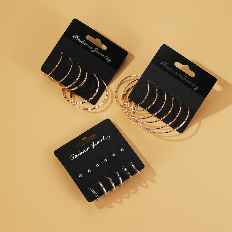 Cross-border Hot Geometric Earrings Set Combination European and American ins Style Distinctive Exaggerated Earrings Three-piece Set Multi-pair Earrings